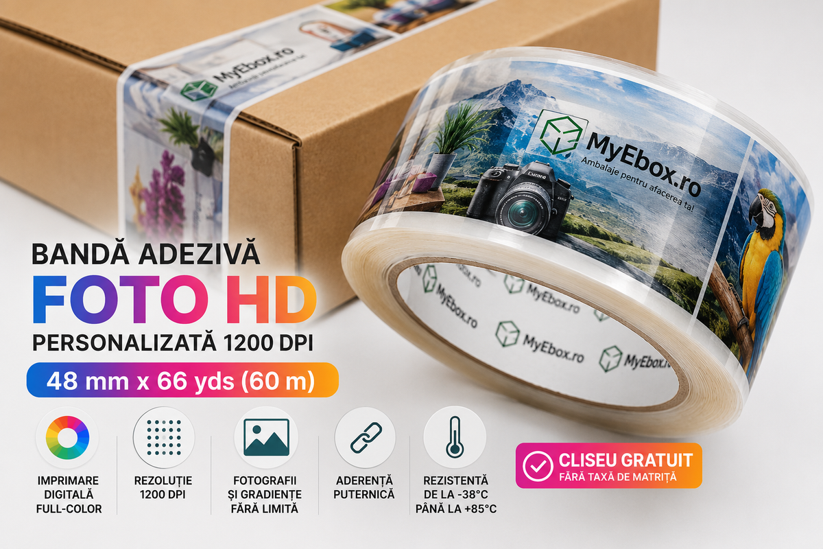 Banda Adeziva Personalizata FOTO HD 1200 DPI 48mm x 66 yds cu imprimare digitala full colors