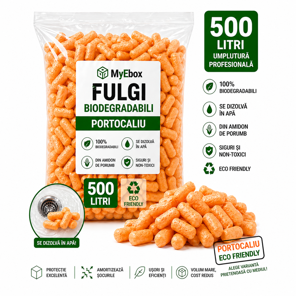 Fulgi Biodegradabili Portocaliu 500 litri